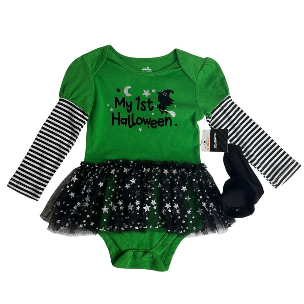 My First Halloween Green Witch Tutu Outfit Hat Headpiece Girls 24 Months